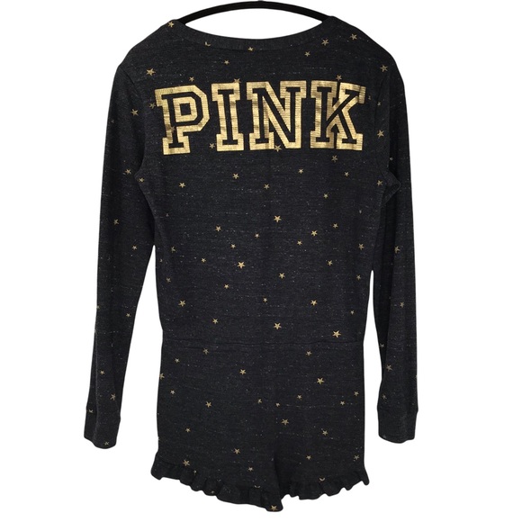 Medium Victoria's Secret Pink Gold Star Long Sleeve Shorts Romper Pajama… - Picture 9 of 13